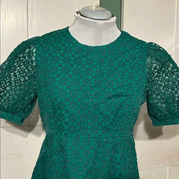 NWT Boden Midi Dress Fit-N-Flare Green Eyelet Lace Empire Waist - Picture 5 of 16